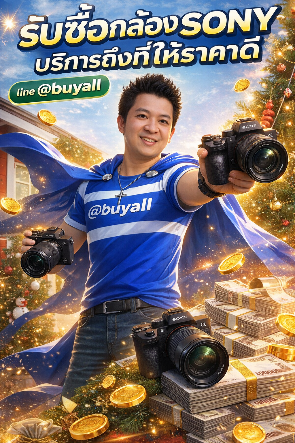 ภาพโปรโมตบริการรับซื้อกล้อง Sony พร้อมข้อความ Line @buyall