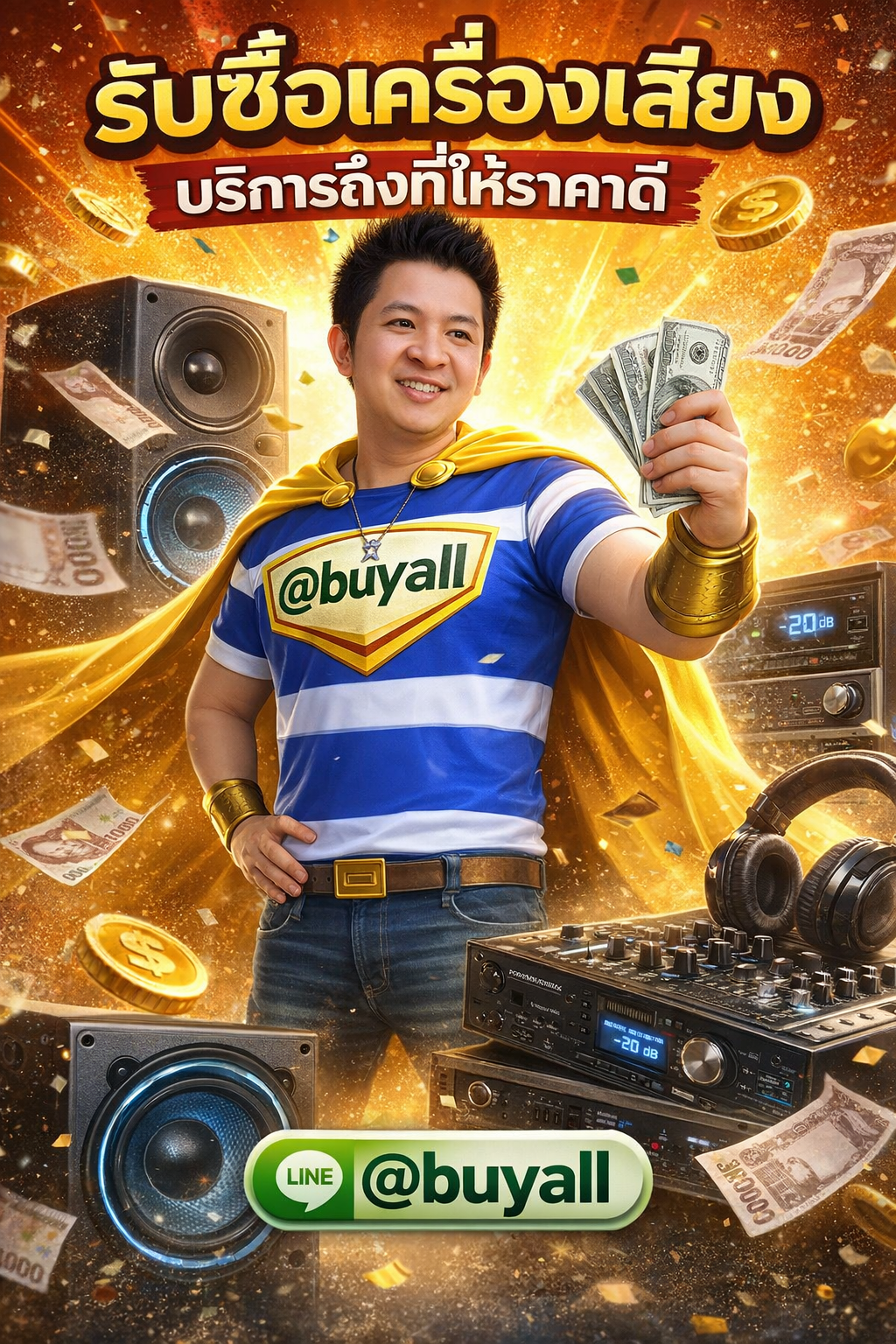 ภาพโปรโมตบริการรับซื้อของมือสองพร้อมข้อความ Line @buyall