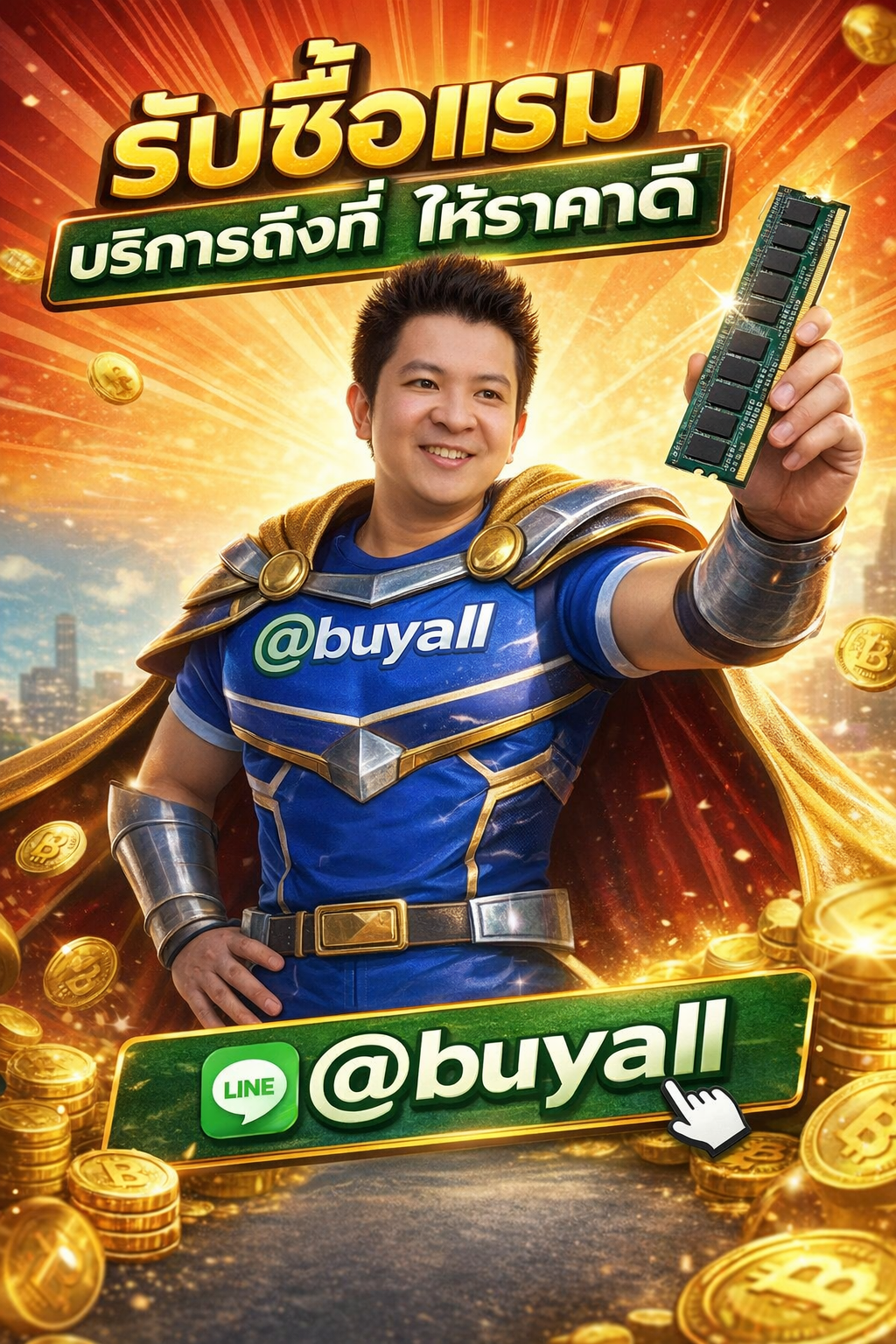 ภาพโปรโมตบริการรับซื้อแรมพร้อมข้อความ Line @buyall