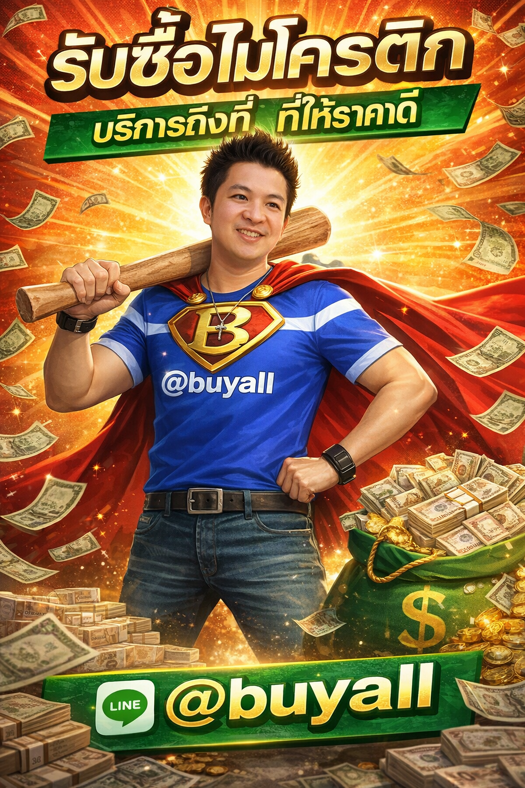 ภาพโปรโมตบริการรับซื้อ ไมโครติกพร้อมข้อความ Line @buyall