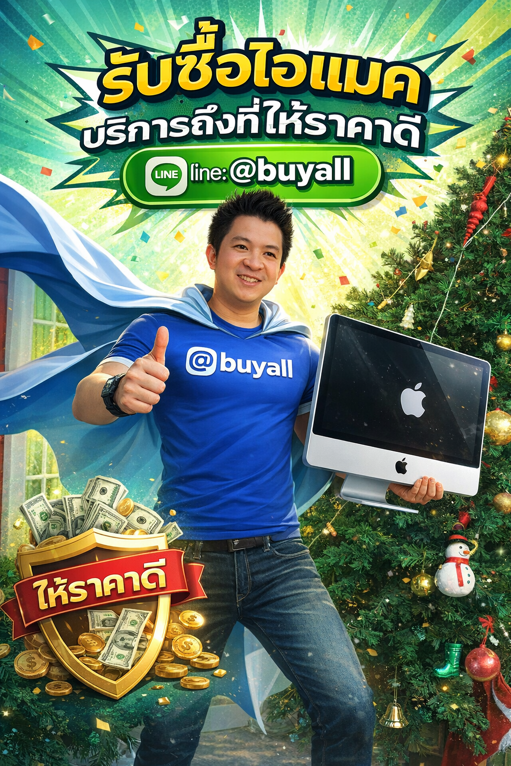 ภาพโปรโมตบริการรับซื้อ ไอแมค พร้อมข้อความ Line @buyall