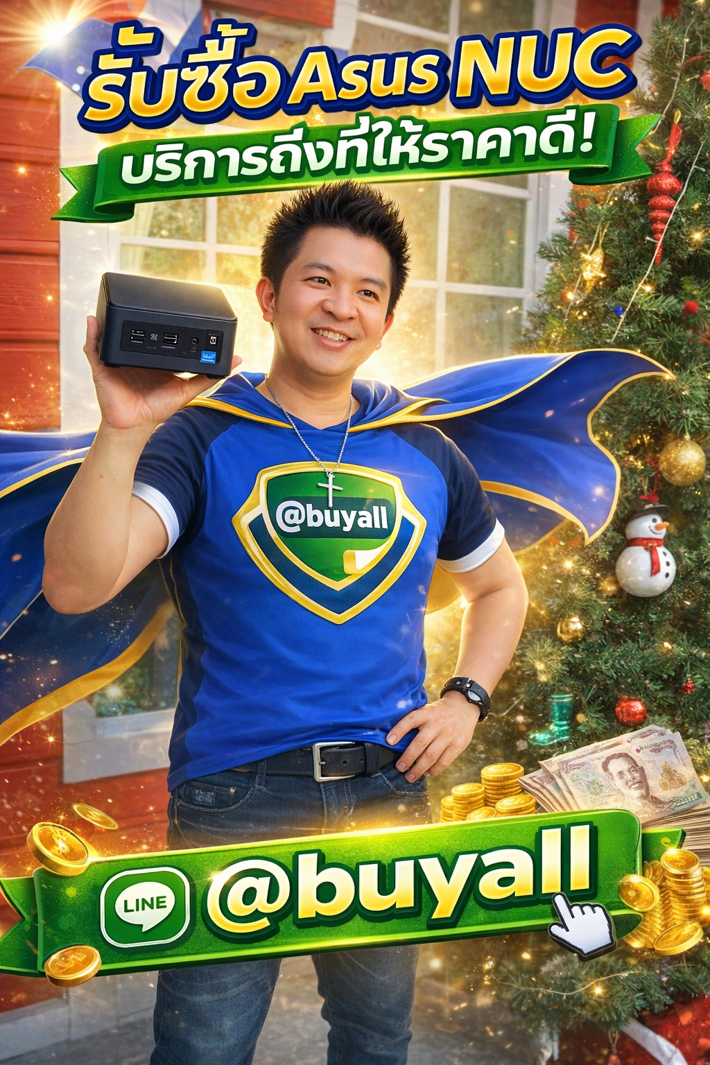ภาพโปรโมตบริการรับซื้อ Asus Nuc พร้อมข้อความ Line @buyall