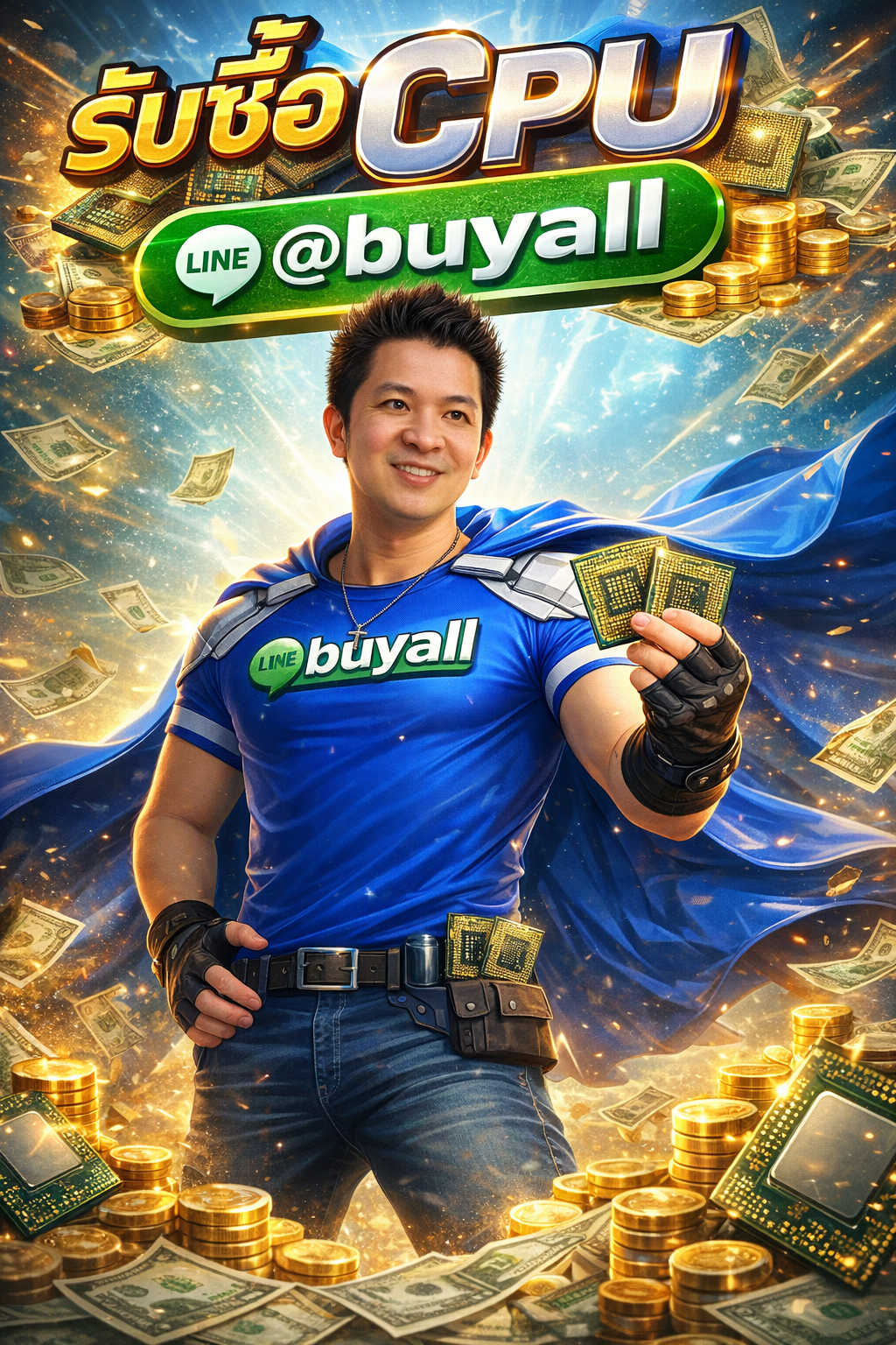 ภาพโปรโมตบริการรับซื้อ CPU พร้อมข้อความ Line @buyall