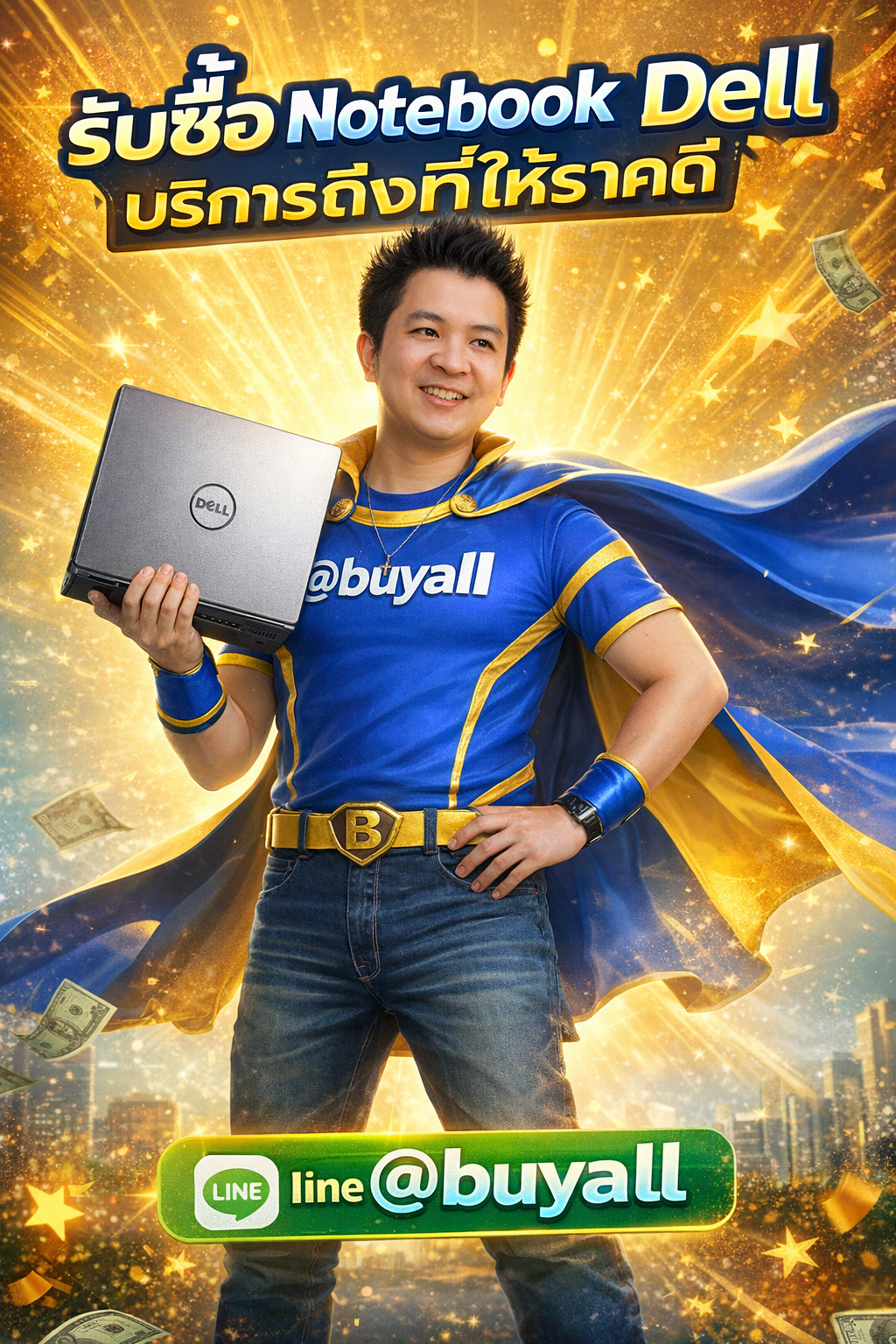 ภาพโปรโมตบริการรับซื้อ Notebook Dell พร้อมข้อความ Line @buyall