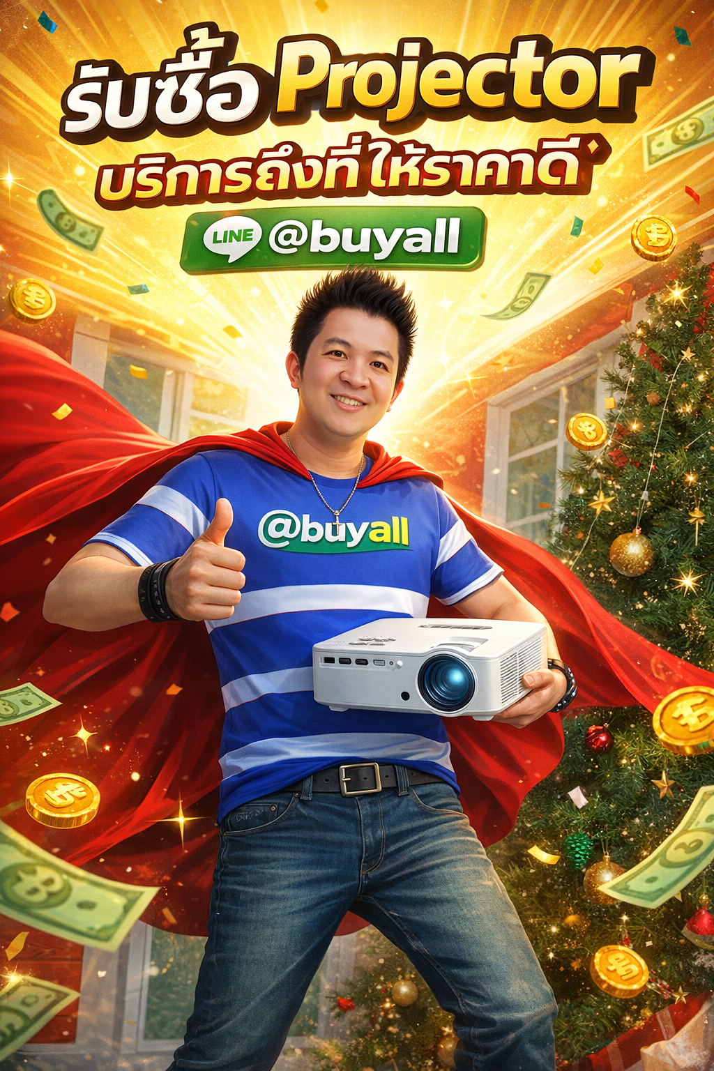 ภาพโปรโมตบริการรับซื้อ Projector พร้อมข้อมูลติดต่อ buyall.in.th